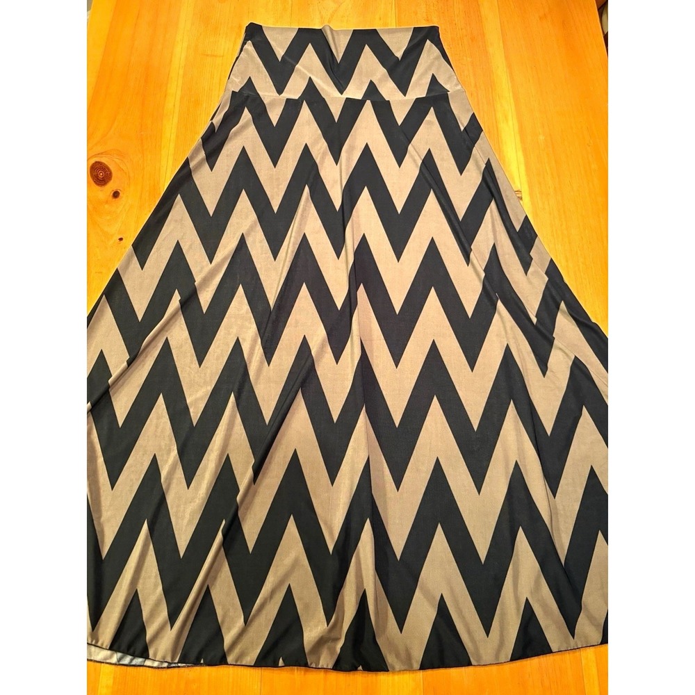 Avital Inc Women's XL Boho Chevron Maxi Skirt Black Tan Geometric Made USA